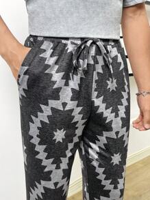 Manfinity VCAY Men Geo Print Tie Waist Sweatpants - Multicolor - View 3
