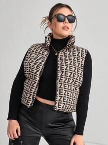SHEIN Essnce 大碼滿版印花拉鏈開襟羽絨背心大衣 - 彩色 - 查看 4