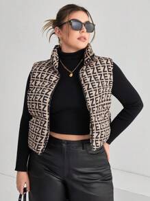 SHEIN Essnce 大碼滿版印花拉鏈開襟羽絨背心大衣 - 彩色 - 查看 6
