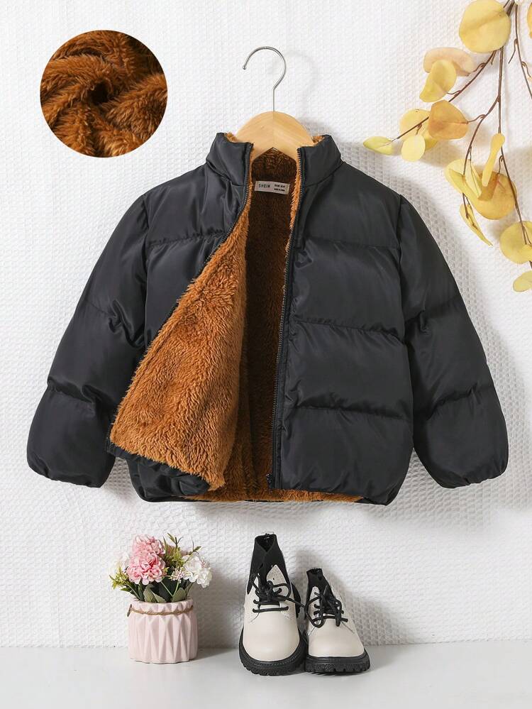 Young Girl Plush Lined Zipper Padded Coat