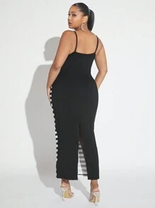 SHEIN SXY Talla grande Vestido ajustado de tirantes con estampado de rayas de cebra - Blanco y Negro - Ver 5