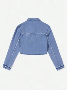 SHEIN EZwear 毛邊緣短款牛仔夾克 - 中等水洗藍 - 查看 2