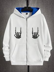 Manfinity VCAY Men Skeleton Hand Print Zip Up Hoodie - Multicolor - View 1