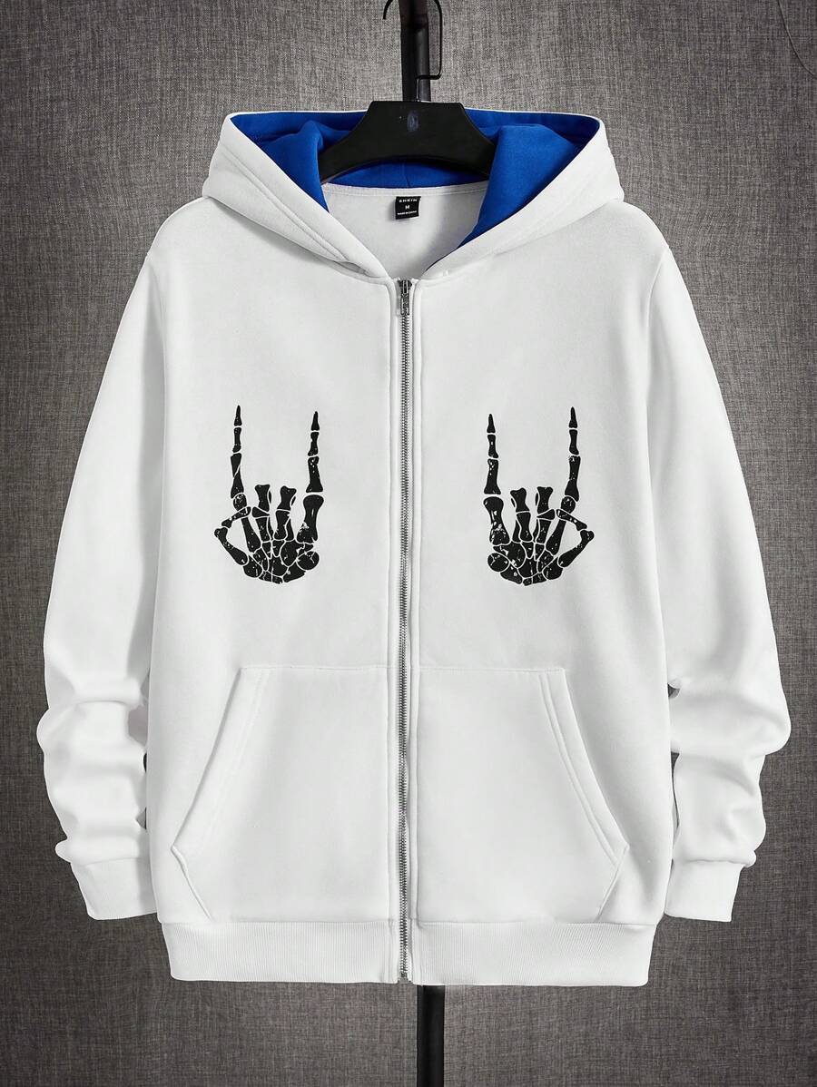 Manfinity VCAY Men Skeleton Hand Print Zip Up Hoodie - Multicolor - View 1