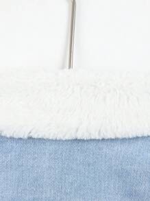 女大童拼接羊羔毛拼塊牛仔夾克 - 中等水洗藍 - 查看 8