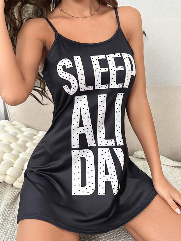 Slogan Graphic Cami Lounge Dress
