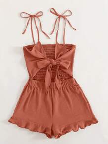 Breezaya Mono de tirantes con nudo delantero con abertura bajo con fruncido - Naranja - Ver 5