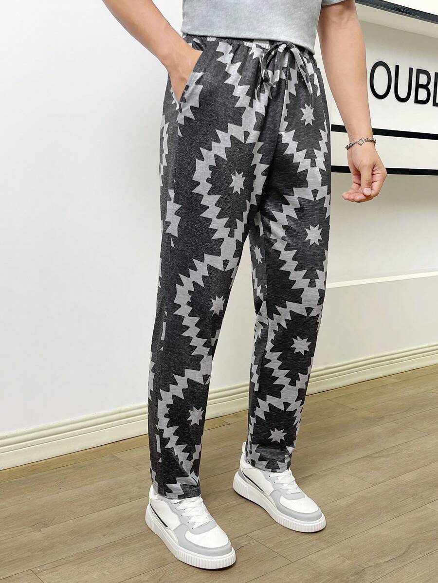Manfinity VCAY Men Geo Print Tie Waist Sweatpants - Multicolor - View 1
