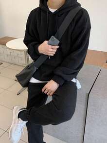 DAZY Nam Thả vai Dây rút Áo Hoodie & Quần thể thao - màu đen - Xem 8
