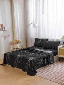 4Pcs Black Marble Pattern Sheet Set Bedding Set, 1pc Fitted Sheet & 1pc Flat Sheet& 2pcs Pillowcase Bedding Mattress Protector Set (Not Including Pillow Core)Luxury Fitted Sheet Set King Queen Full TWIN SIZE Sheet Deep Pocket Up To 11.8 Inch Pillowcase, Soft Breathable Wrinkle-Free Better For Sleep, Luxury Hotel Style, Gift For Mom Dad Friend