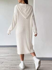 Flirla 落肩袖連帽毛衣洋裝 - 白色 - 查看 2