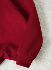 INAWLY Áo nỉ lót nhiệt họa tiết hoa và chữ - Màu Đỏ Sâu - Xem 3