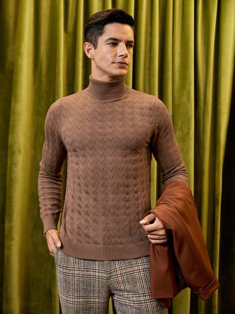 Men Solid Mock Neck Sweater