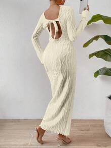Rafferiza Đầm ôm body tay loe xẻ tà xẻ tà Maxi dành cho nữ - Màu be - Xem 4