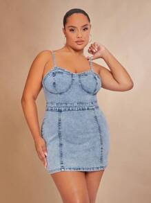 SHEIN BAE 大碼後拉鏈牛仔洋裝