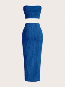 SHEIN EZwear Chất rắn Ống ngọn & Váy - Xanh đậm - Xem 2