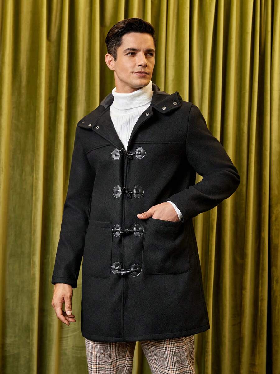 Manfinity VCAY Men Dual Pocket Hooded Duffle Overcoat - Black - View 1