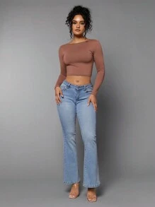 SHEIN BAE 素色露背短款T恤 - 棕色 - 查看 3