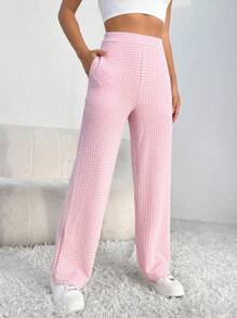 SHEIN PETITE In kẻ sọc Túi nghiêng Quần - Màu Hồng baby - Xem 3