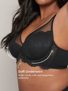 LUVLETTE Plus Sexy Lingerie Floral Lace Full Coverage Unlined Bra - Black - View 3