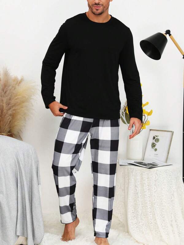 Men Buffalo Plaid Print Lounge Set