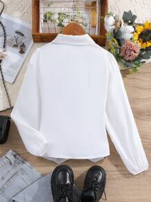 Tween Girl Ruffle Trim Bow Front Shirt,Holiday,Summer,Travel - White - View 2