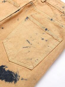 男士紮染破洞抽鬚牛仔褲 - 黃色 - 查看 9