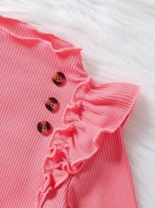 Baby Girl Ruffle Trim Tee & Flare Leg Pants - Pink - View 4