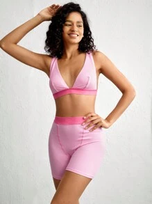 Ocili Leisure Lightweight & Comfy Rib Long Triangle Cup Bralette - Pink - Baby Pink - View 9