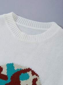SHEIN LUNE 大碼骷髏圖案落肩袖套頭毛衣 - 白色 - 查看 4