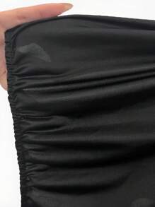 SHEIN SXY Đầm Xù Tách cao Tương phản Mesh màu trơn Thanh lịch - màu đen - Xem 5