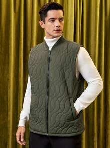 GENTILAND Áo khoác vest chần bông trơn có khóa kéo cho nam - màu xanh lá - Xem 4