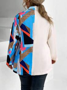 Celure 大碼撞色拼接圖案西裝領西裝外套 - 彩色 - 查看 2