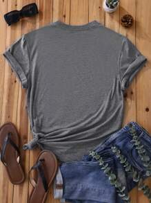 SHEIN LUNE Đồ họa Chữ cái Áo thun - Xám - Xem 2