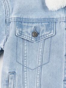 女大童拼接羊羔毛拼塊牛仔夾克 - 中等水洗藍 - 查看 4