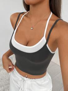 Muchica Khối màu 2 trong1 Cami ngọn - Xám - Xem 1