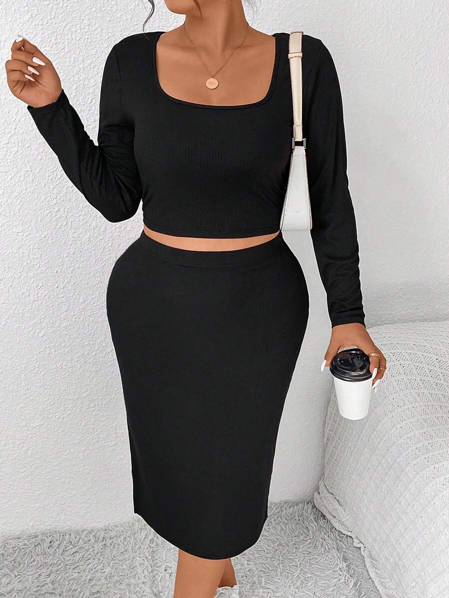 SHEIN Frenchy 大碼兩件套裝 - 黑色 - 查看 1