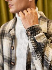 Manfinity VCAY 宽松男士格子印花口袋贴花大衣 - 彩色 - 查看 5