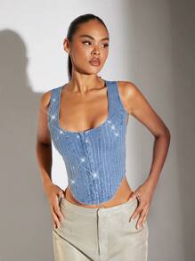 SHEIN BAE Top tank crop con lentejuelas bajo asimétrico
