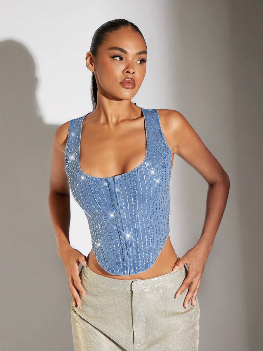 SHEIN BAE Top tank crop con lentejuelas bajo asimétrico