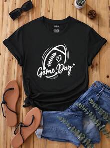 INAWLY Camiseta con estampado de letra - Negro - Ver 1
