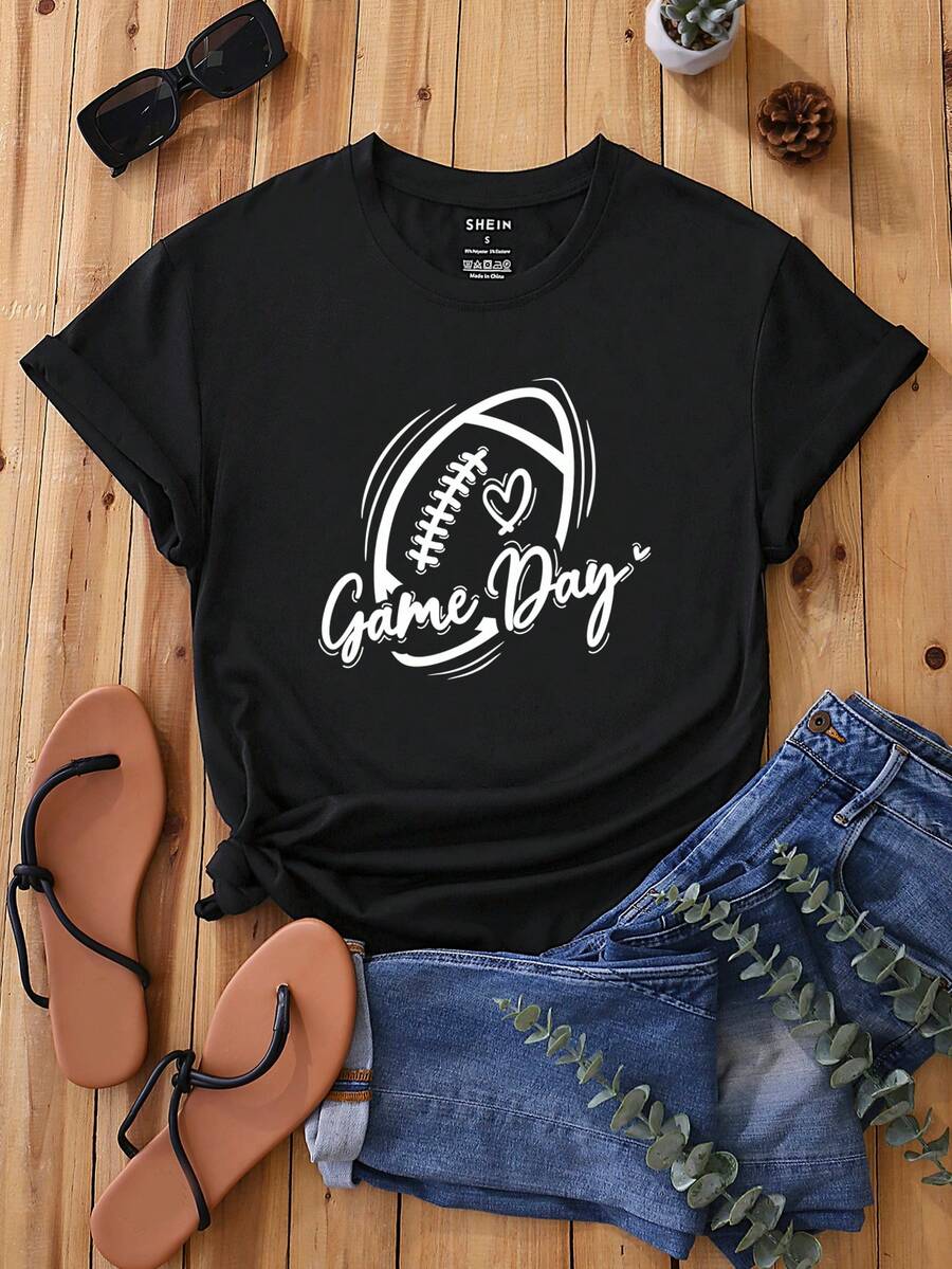 INAWLY Camiseta con estampado de letra - Negro - Ver 1