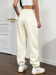 SHEIN Unity Skull & Snake Print Pocket Drawstring Waist Casual Sweatpants - Apricot - View 2