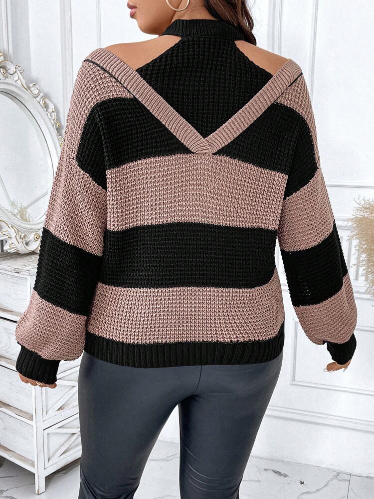 Plus Two Tone Drop Shoulder 2 In 1 Sweater Knit Pullover Fall Winter Autumn Sweater