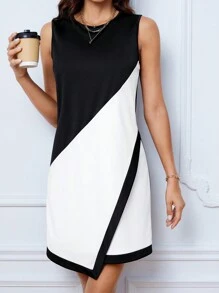 SHEIN Tall Two Tone Asymmetrical Hem Tank Dress - Black and White - View 4