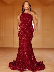 大碼派對露背純色連衣裙 - 酒紅色 - 查看 6