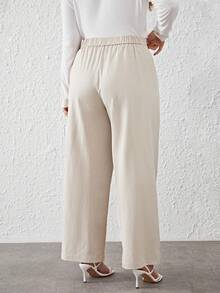 SHEIN Privé Plus Quần xếp ly gấp liền - Màu be - Xem 2