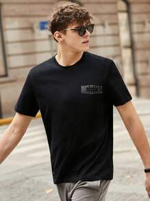 男士標語圖案T恤 - 黑色 - 查看 4