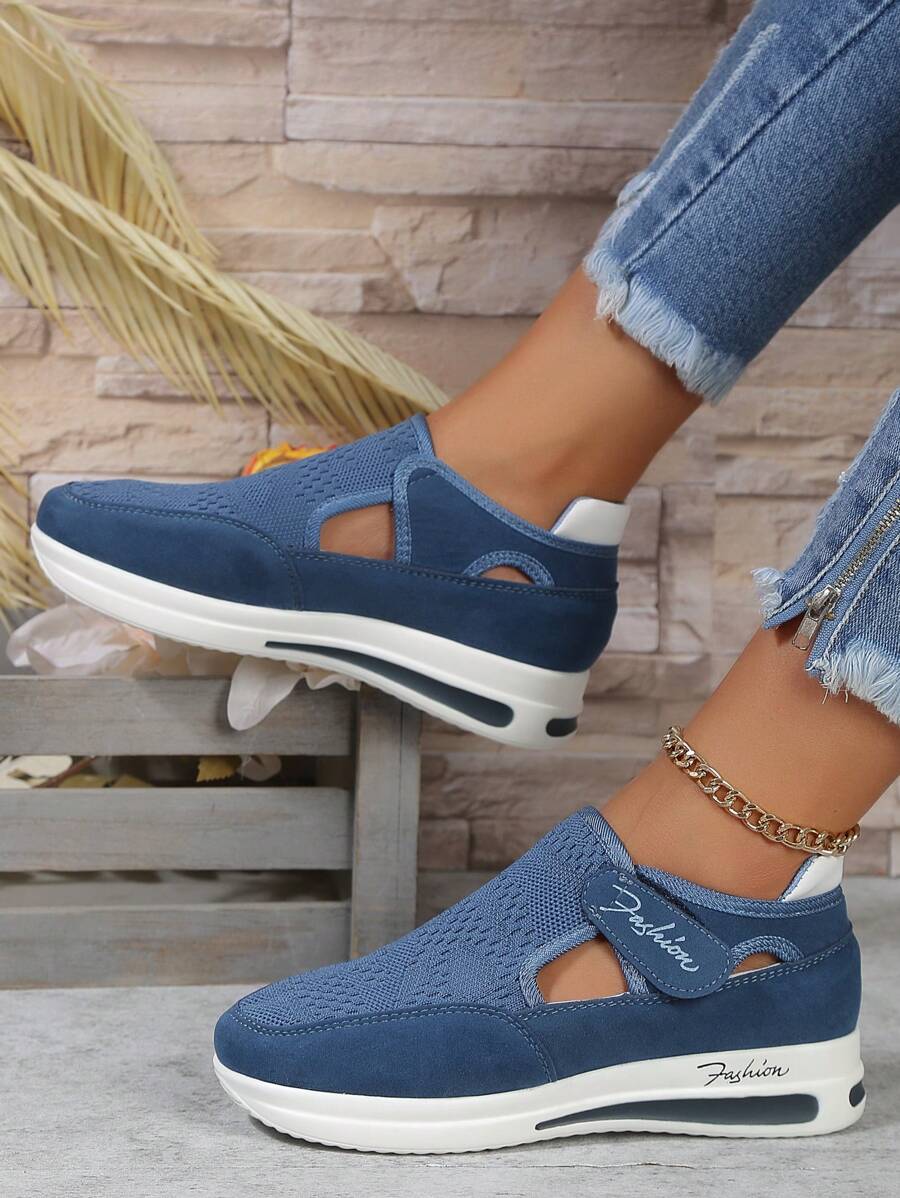 Women's Blue Wedge Thick Sole Sports Shoes Large Size Casual Shoes