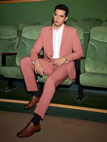 Manfinity NiteLyfe 男士素色單排釦西裝外套&西裝褲套裝 - 淺粉色 - 查看 4